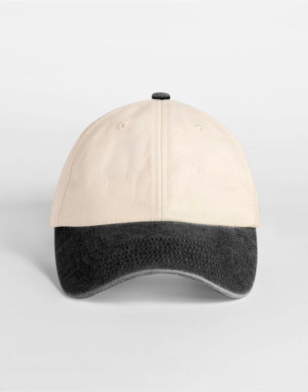 B673 Beechfield Contrast Peak Low Profile Vintage Cap Natural/Vintage Black B673 Beechfield Contrast Peak Low Profile Vintage Cap Natural/Vintage Black