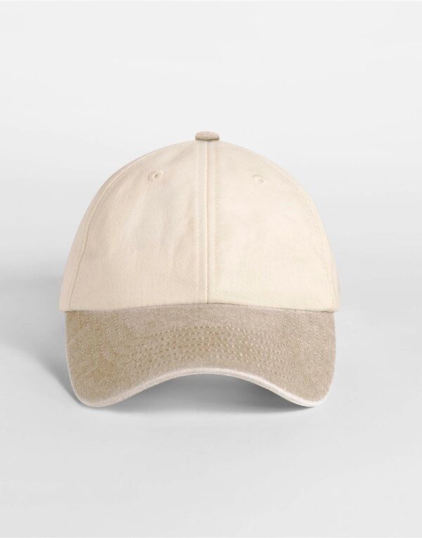 B673 Beechfield Contrast Peak Low Profile Vintage Cap Natural/Vintage Desert Sand