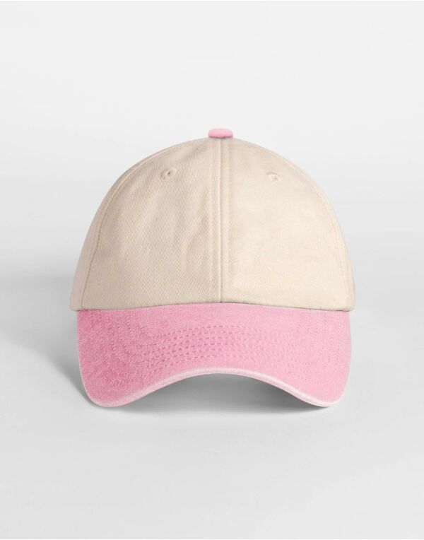 B673 Beechfield Contrast Peak Low Profile Vintage Cap Natural/Vintage Dusky Pink B673 Beechfield Contrast Peak Low Profile Vintage Cap Natural/Vintage Dusky Pink