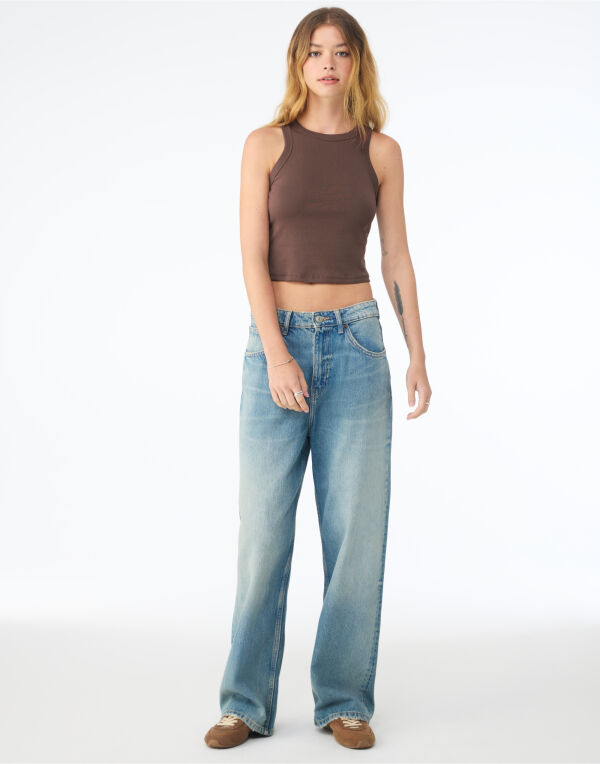 BE1019 Bella Women’s Micro Rib Racer Tank Solid Cocoa Blend