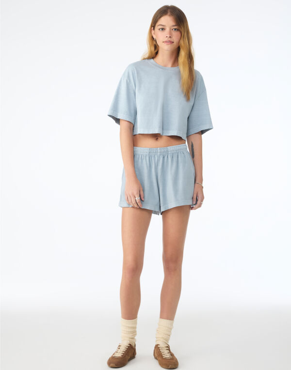 BE6882GD Bella Women’s Heavyweight Washed Cropped Tee Light Washed Denim