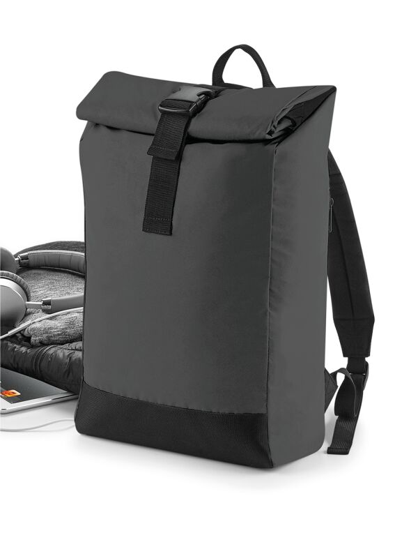 BG138 Bagbase Reflective Roll-Top Backpack Black/Reflective BG138 Bagbase Reflective Roll-Top Backpack Black/Reflective