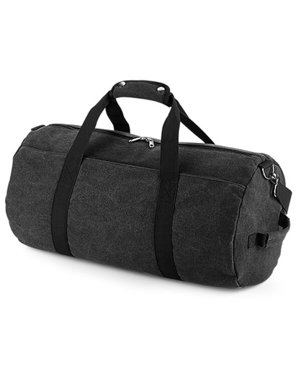 BG655 Bagbase Vintage Canvas Barrel Bag Vintage Black