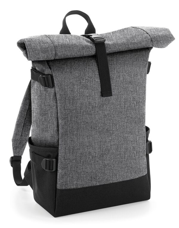 BG858 Grey Marl/Black Block Roll-Top Backpack BG858 Grey Marl/Black Block Roll-Top Backpack