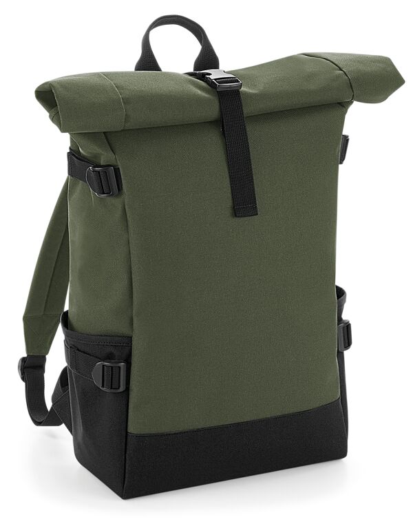 BG858 Bagbase Block Roll-Top Backpack Olive/Black BG858 Bagbase Block Roll-Top Backpack Olive/Black