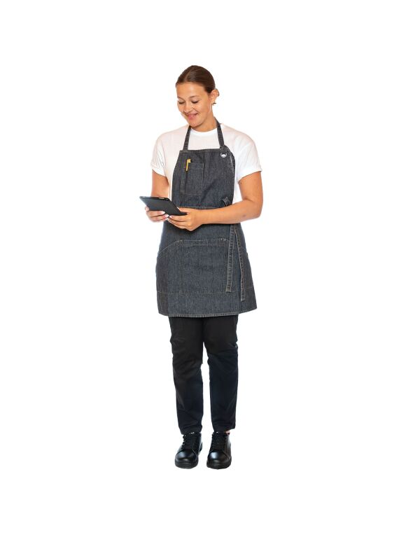 DE116 Dennys Le Chef Prep Apron Grey Black Denim