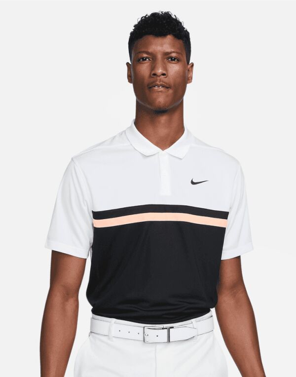 DH0845 Nike Golf Victory Colourblock Polo White/Black/Arctic Orange