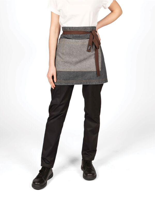 DP103GB Dennys 100% Cotton Contrast Waist Apron Grey Black Denim