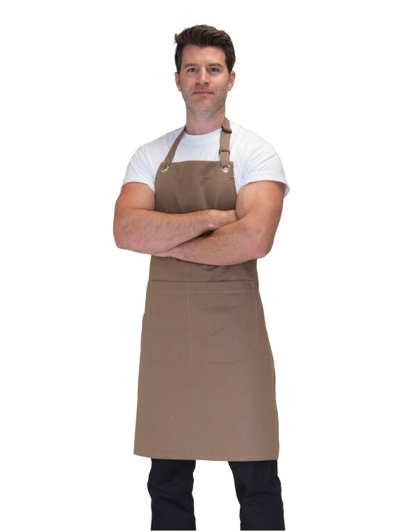 DP114 Beige Canvas Bib Apron With Pocket