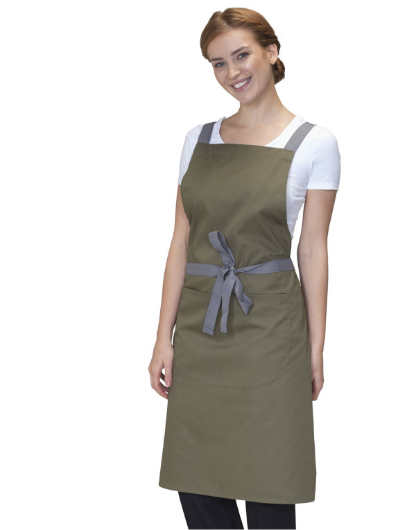 DP130 Olive Cross Back Bib Apron