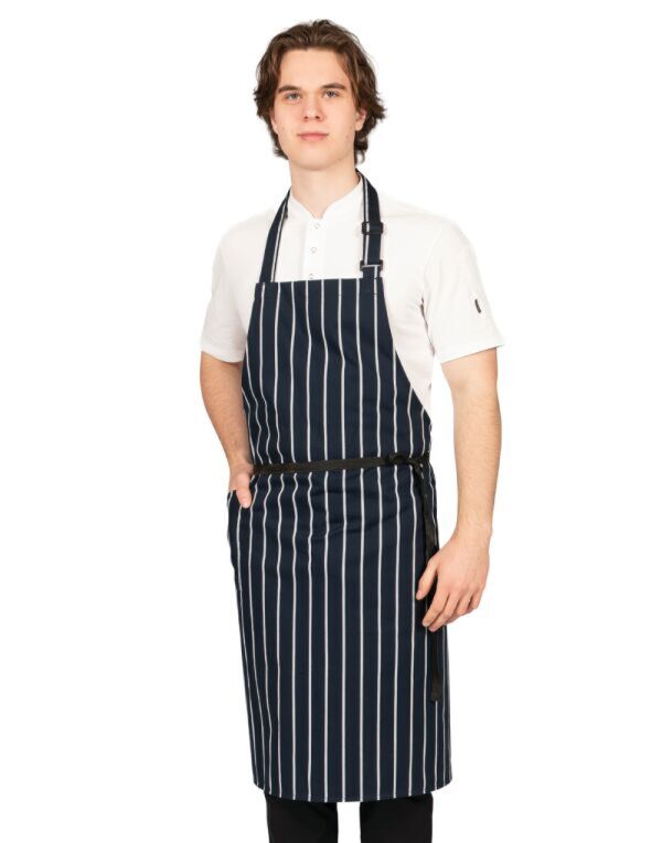 DP230A Blue Stripe Woven Butchers Stripe Apron