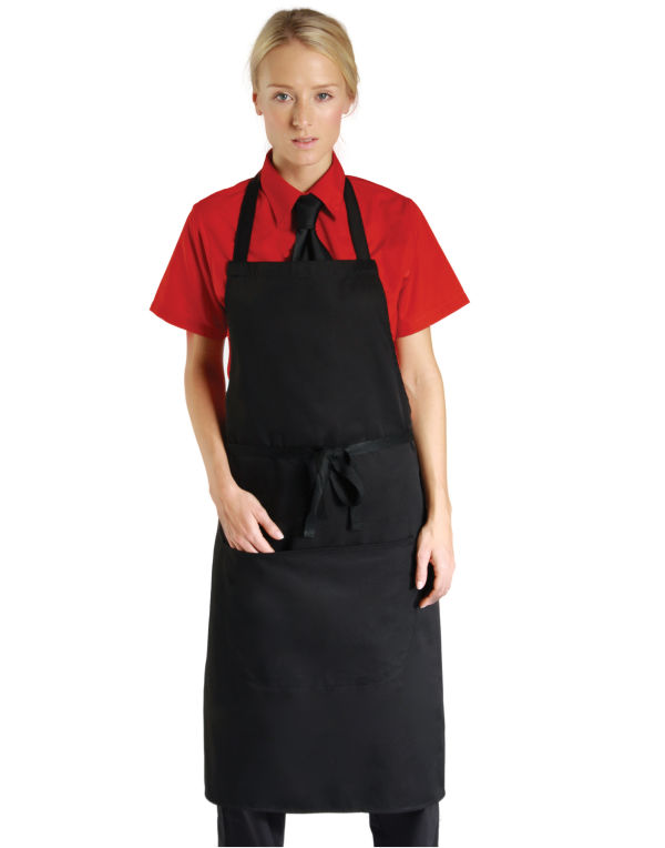 DP55CNQ Black Low Cost Bib Apron With Pocket