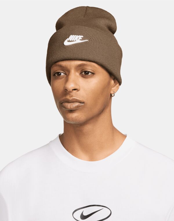 HF0186 Nike Golf Futura Peak Beanie Mosswood Brown/White
