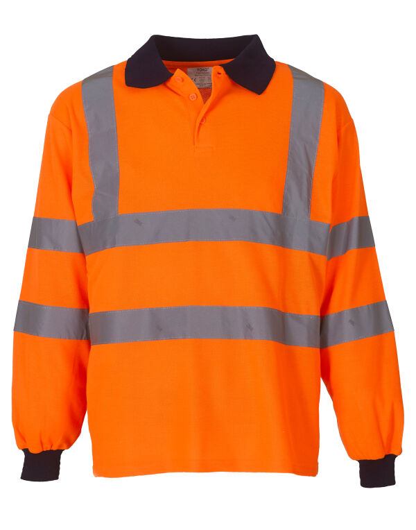 HVJ310-3M Yoko Hi-Vis Long Sleeve Polo Shirt Hi Vis Orange