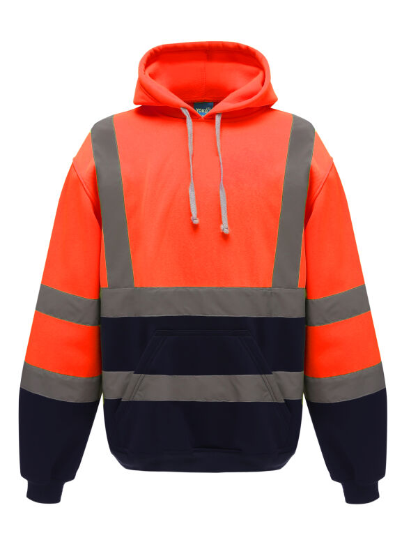 HVK05 Yoko Hi-Vis Pull-Over Hoodie Hi Vis Orange/Navy