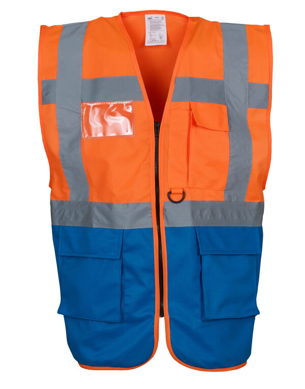HVW801 Yoko Hi-Vis Executive Waistcoat Hi Vis Orange/Royal