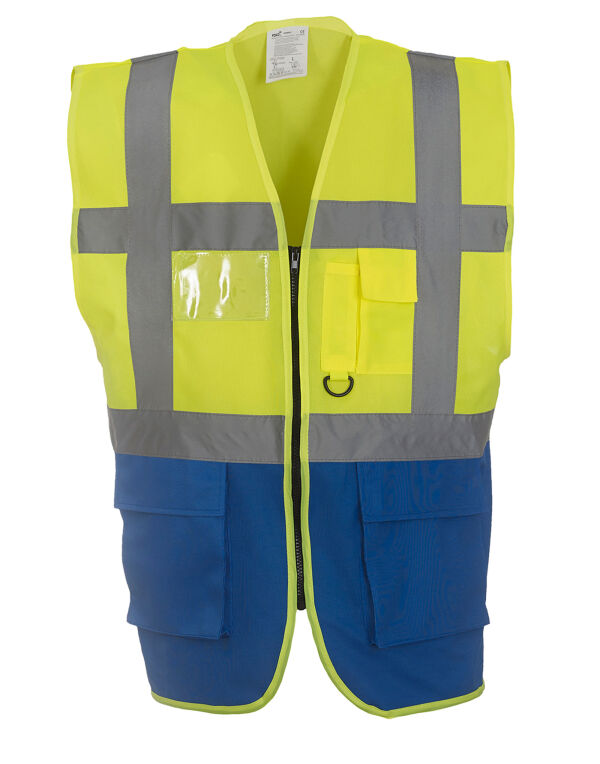 HVW801 Yoko Hi-Vis Executive Waistcoat Hi Vis Yellow/Royal Blue