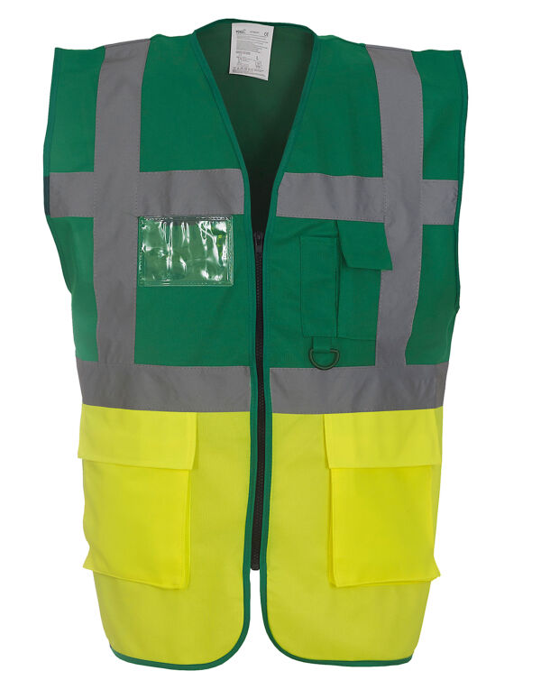 HVW801 Yoko Hi-Vis Executive Waistcoat Green/Hi Vis Yellow