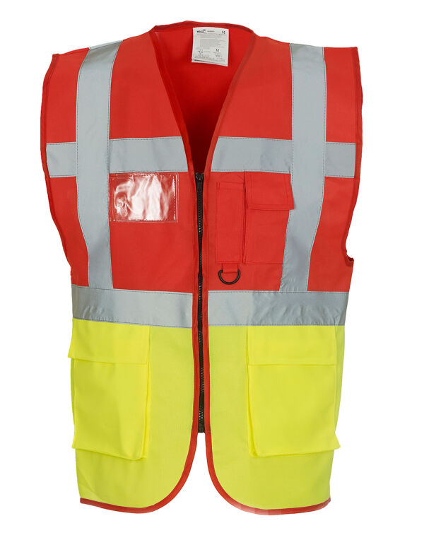HVW801 Yoko Hi-Vis Executive Waistcoat Red/Hi Vis Yellow