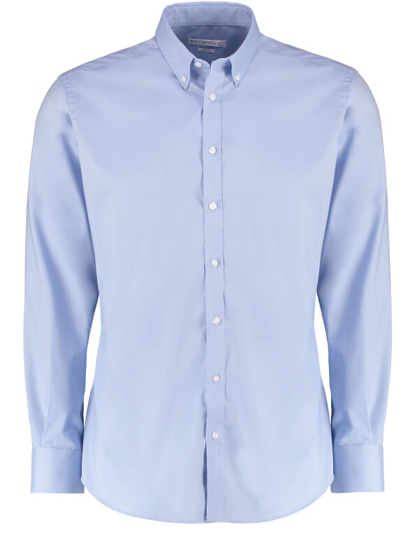 KK182 Kustom Kit Slim Fit L/Sleeve Stretch Oxford Shirt Light Blue