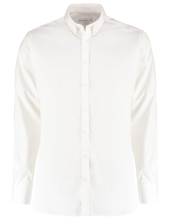KK182 Kustom Kit Slim Fit L/Sleeve Stretch Oxford Shirt White
