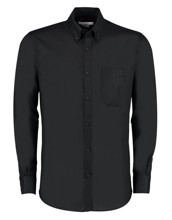 KK184 Kustom Kit Slim Fit L/Sleeve Workwear Oxford Shirt Black