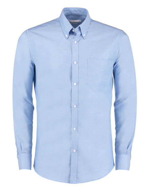 KK184 Kustom Kit Slim Fit L/Sleeve Workwear Oxford Shirt Light Blue