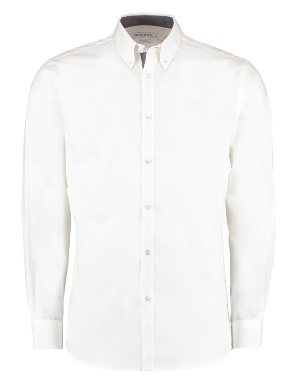 KK190 White/Mid Blue Tailored Fit Long Sleeve Premium Contrast Oxford Button Down Collar Shirt