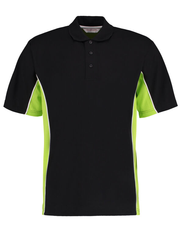 KK475 Kustom Kit Classic Fit Track Polo Black/Lime/White