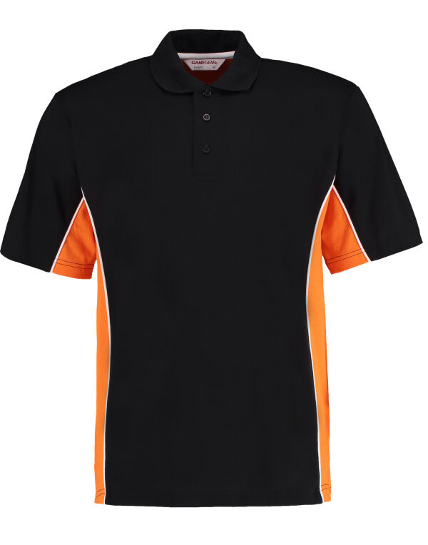 KK475 Kustom Kit Classic Fit Track Polo Black/Orange/White