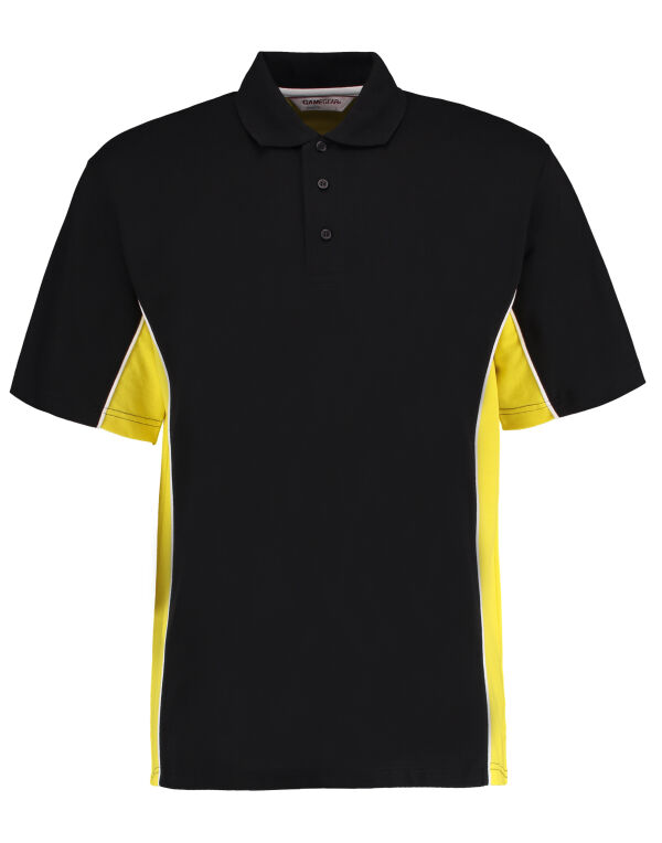 KK475 Kustom Kit Classic Fit Track Polo Black/Sun Yellow/White