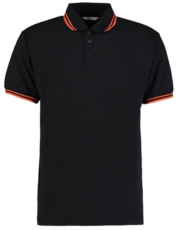 KK409 Kustom Kit Classic Fit Tipped Collar Polo Black/Orange