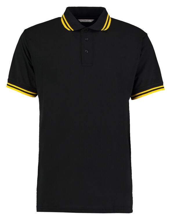 KK409 Kustom Kit Classic Fit Tipped Collar Polo Black/Yellow