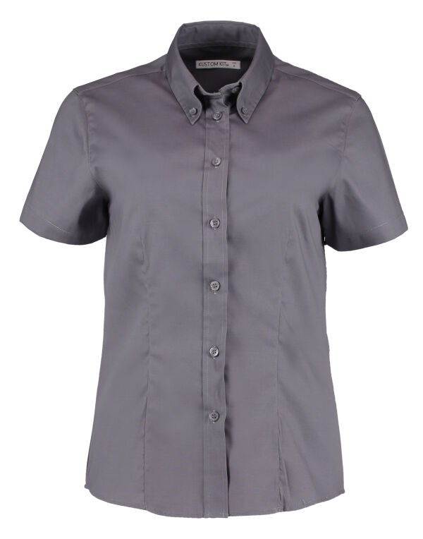 KK701 Kustom Kit Tailored S/Sleeve Premium Oxford Shirt Charcoal