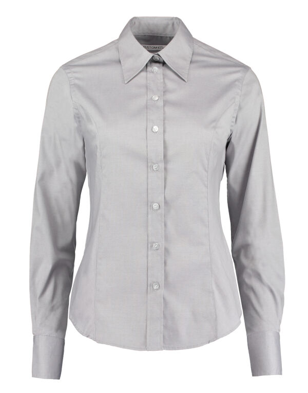 KK702 Kustom Kit Tailored L/Sleeve Premium Oxford Shirt Silver Grey