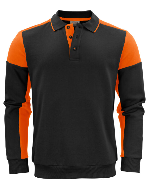 PP2262060 Printer Prime Long Sleeve Polo Sweatshirt Black/Orange