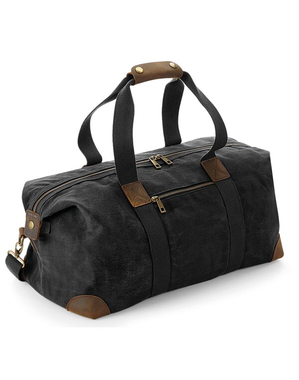 QD650 Quadra Heritage Washed Canvas Holdall Black QD650 Quadra Heritage Washed Canvas Holdall Black
