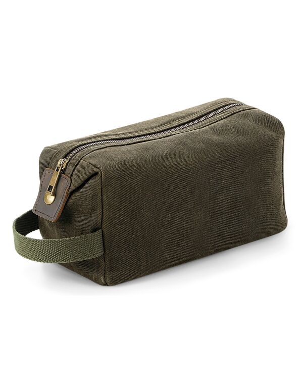 QD651 Quadra Heritage Waxed Canvas Wash Bag Olive Green