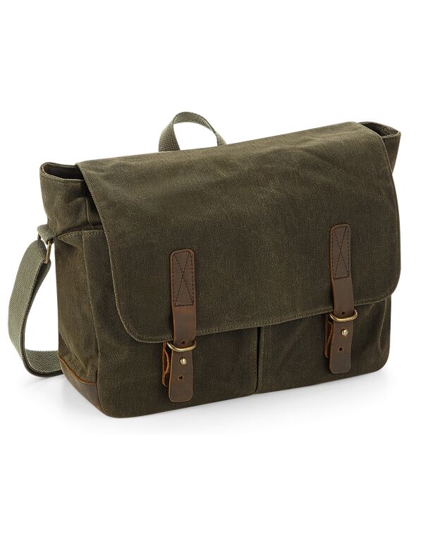 QD653 Quadra Heritage Waxed Canvas Messenger Olive Green