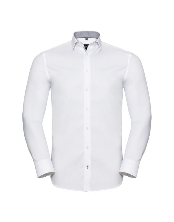 R964MC Russell Collection Men’s L/S Herringbone Shirt White/Silver/Convoy Grey