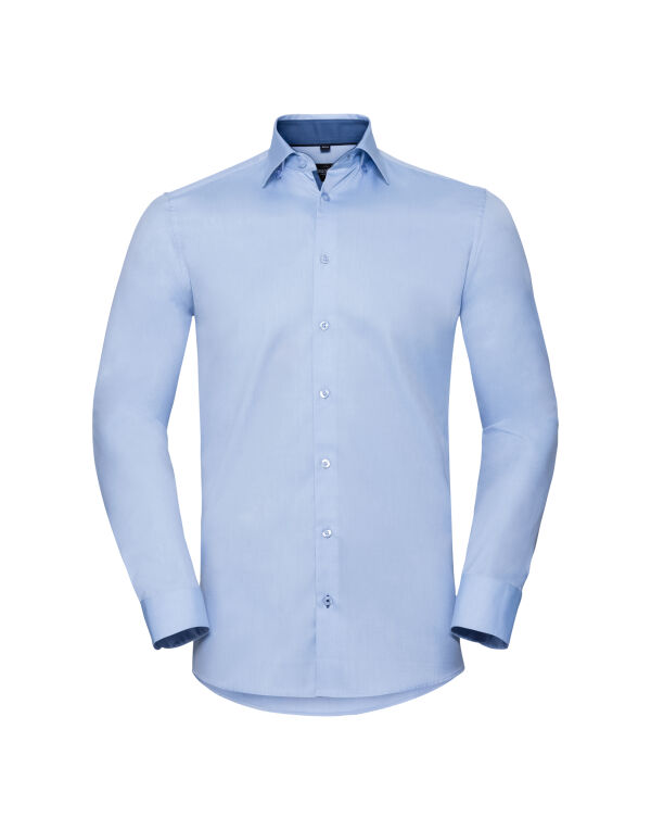 R964MC Russell Collection Men’s L/S Herringbone Shirt Light Blue/Mid Blue/Bright Navy