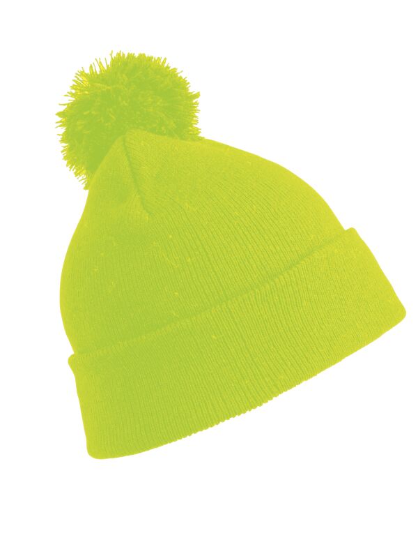 RC028J Result Winter Essentials Junior Pom Pom Beanie Fluoresent Yellow