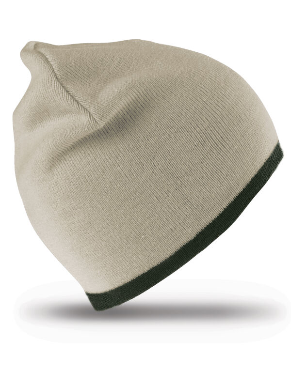 RC46 Stone/Olive Soft Feel Cuffless Reversible Beanie
