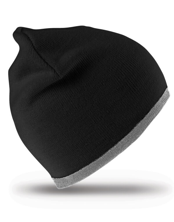 RC46 Black/ Grey Soft Feel Cuffless Reversible Beanie