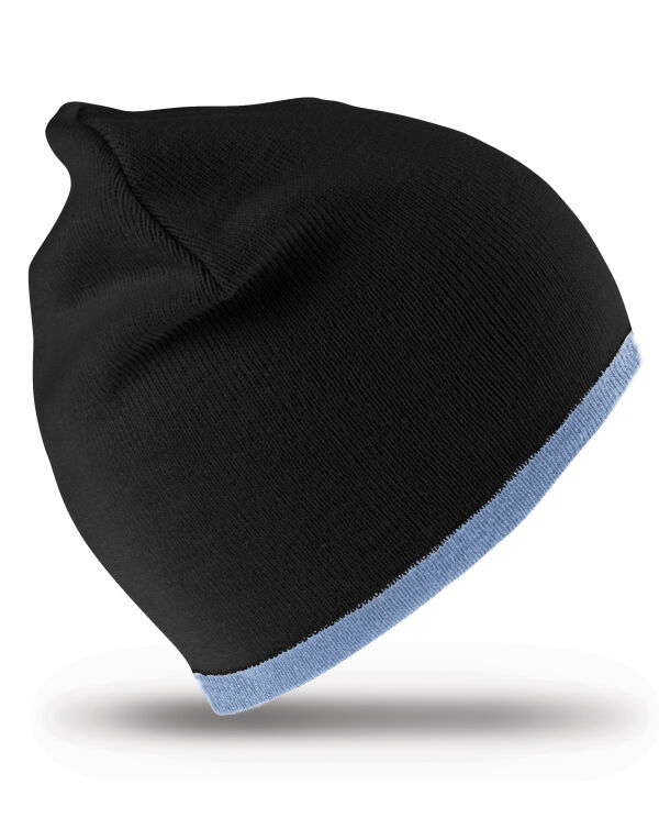 RC46 Black/Sky Soft Feel Cuffless Reversible Beanie