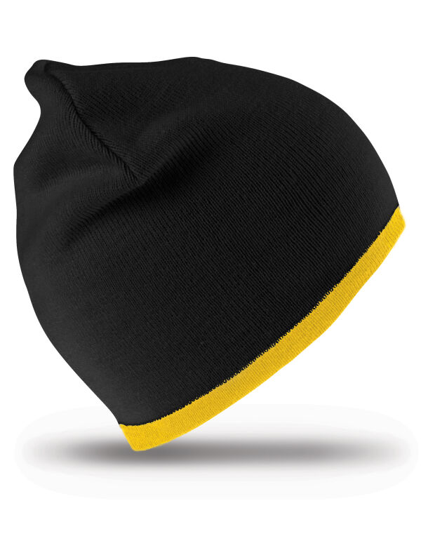 RC46 Black/Yellow Soft Feel Cuffless Reversible Beanie