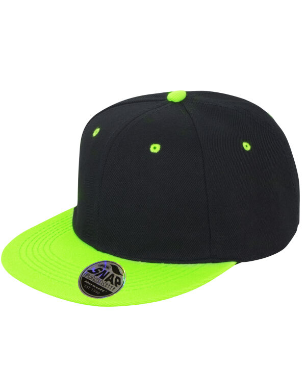 RC82X Result Core Bronx Original Flat Peak Snap Back Cap Black/Lime Green