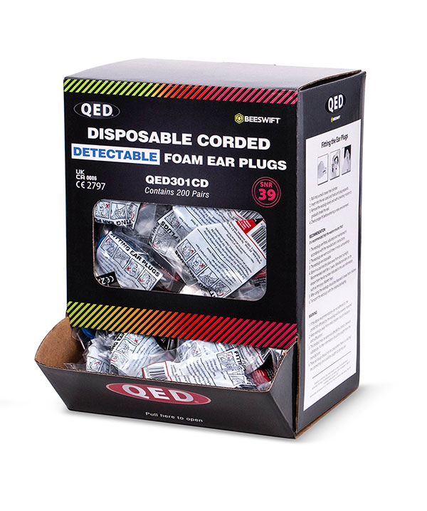 Beeswift Qed Disposable Foam Corded Detectable Ear Plugs Blue