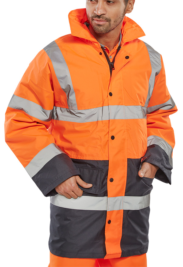 Beeswift Hi-Vis Two-Tone Traffic Jacket Orange / Navy Beeswift Hi-Vis Two-Tone Traffic Jacket Orange / Navy