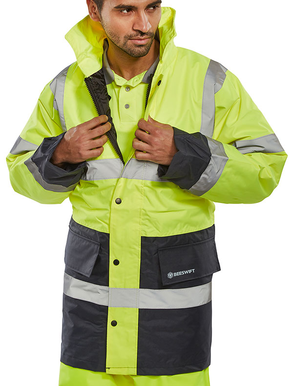 Beeswift Hi-Vis Two-Tone Traffic Jacket Saturn Yellow / Navy